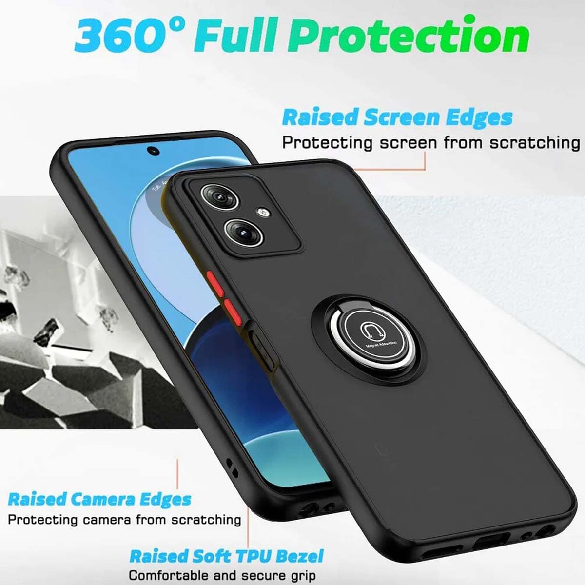 Protección TPU PC Funda Motorola Moto G54 - Con Anillo Magnético Y Tapa Deslizante Para Cámara Funda Moto G54