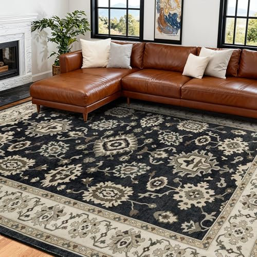 Tapete Vintage 8x10 Boho Oscuro Antideslizante Lavable miniatura 1