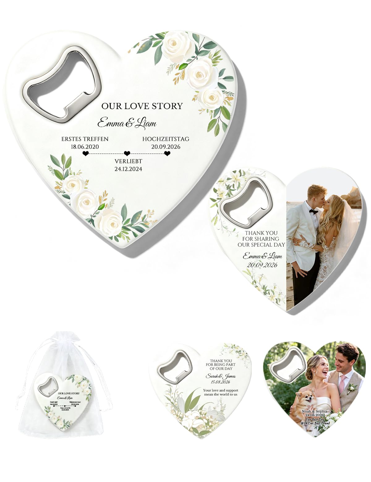 Personalisierter Flaschenöffner mit Foto & Name, Gastgeschenke Hochzeit