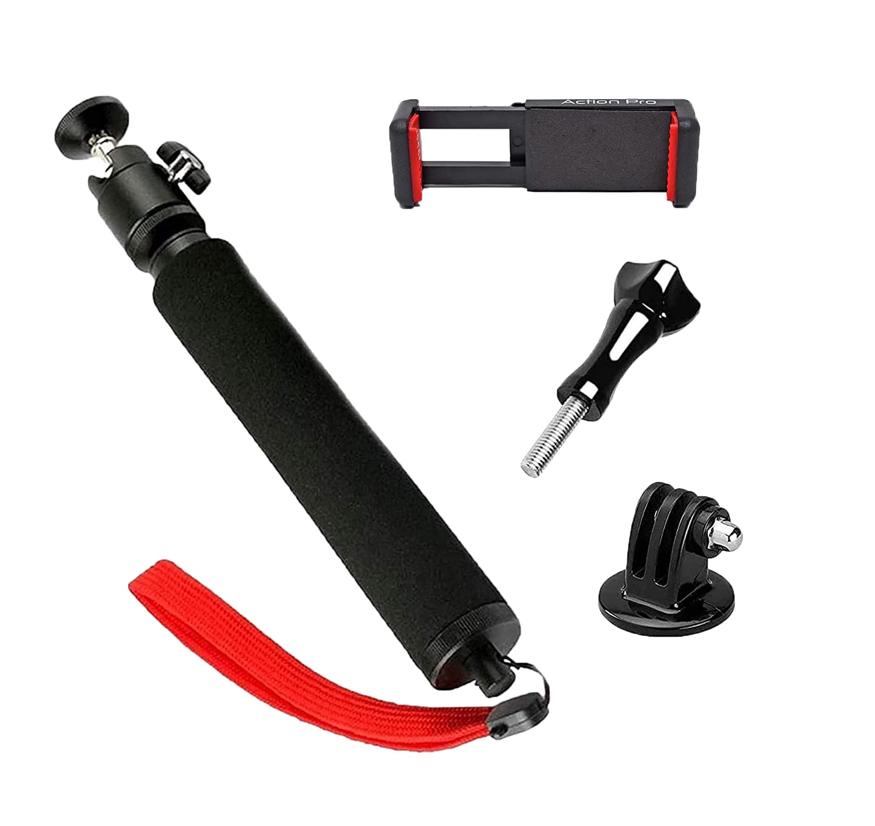 Waterproof Extendable Selfi Stick Monopod with Phone Holder Compatible with GoPro-13/12/11/10/9/8/7/6/5/4/3+/3/SJCAM/Xiaomi/YI Other Action Cameras and Smart Phones