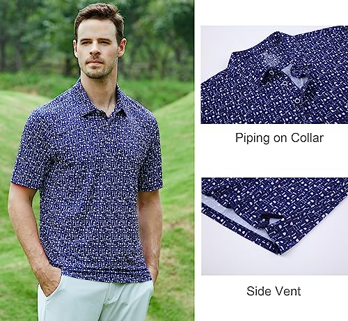 Alex Vando Mens Golf Shirt Moisture Wicking Quick-Dry Print Performance Polo Shirts for Men