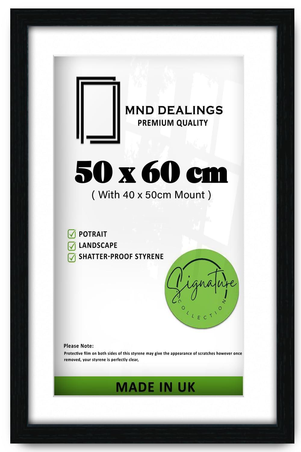 MND Dealings | MDF Decorative Wall Frame (50 x 60 cm) with 50 x 40 cm White Mount Engineered Wood | 20 Inch x 24 Inch Painting, Art, Diploma, Certificate Frame [ Black ]