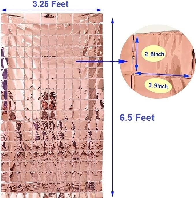 Image of AMFIN (Pack of 2) Square Foil Curtains for Birthday Decoration Photo Booth Props Backdrop Baby Shower Bachelorette Party Decorations - Rose Gold