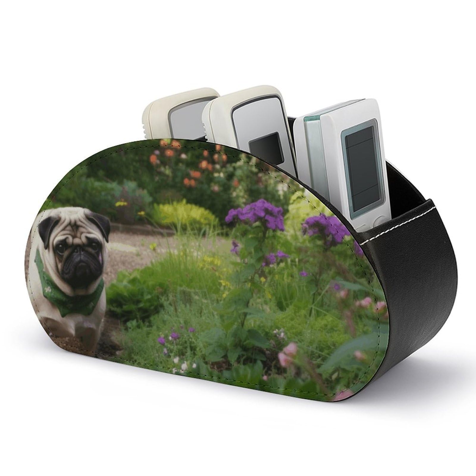 JTREHY - Garden Remote Control Holder with 5 Compartments PU Leather with Multifunctional Computer Storage Box, Bedside Organizer Tray