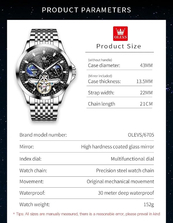 OLEVS Watches Mens Automatic Skeleton Original tourbillon Self Winding Luxury Lunar Stylish Wrist Watch Waterproof Luminous by OLEVS - Image 5