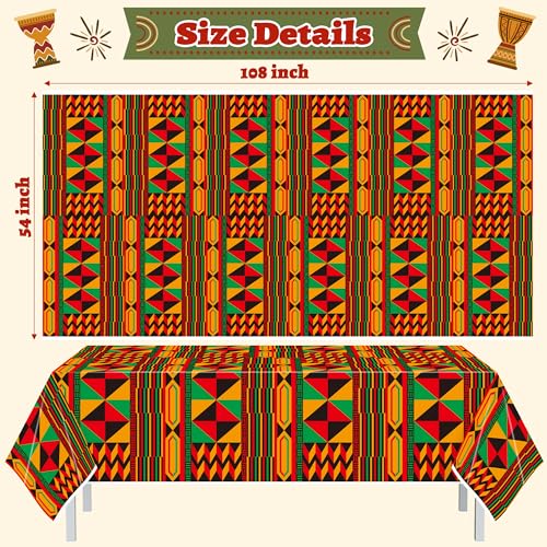 Image of 3 Packs Happy Kwanzaa Happy Juneteenth Tablecloth Decorations, African Disposable Waterproof Plastic Striped Checkered Table Covers, Afro Tablecloths for African-American Party Favor Supplies