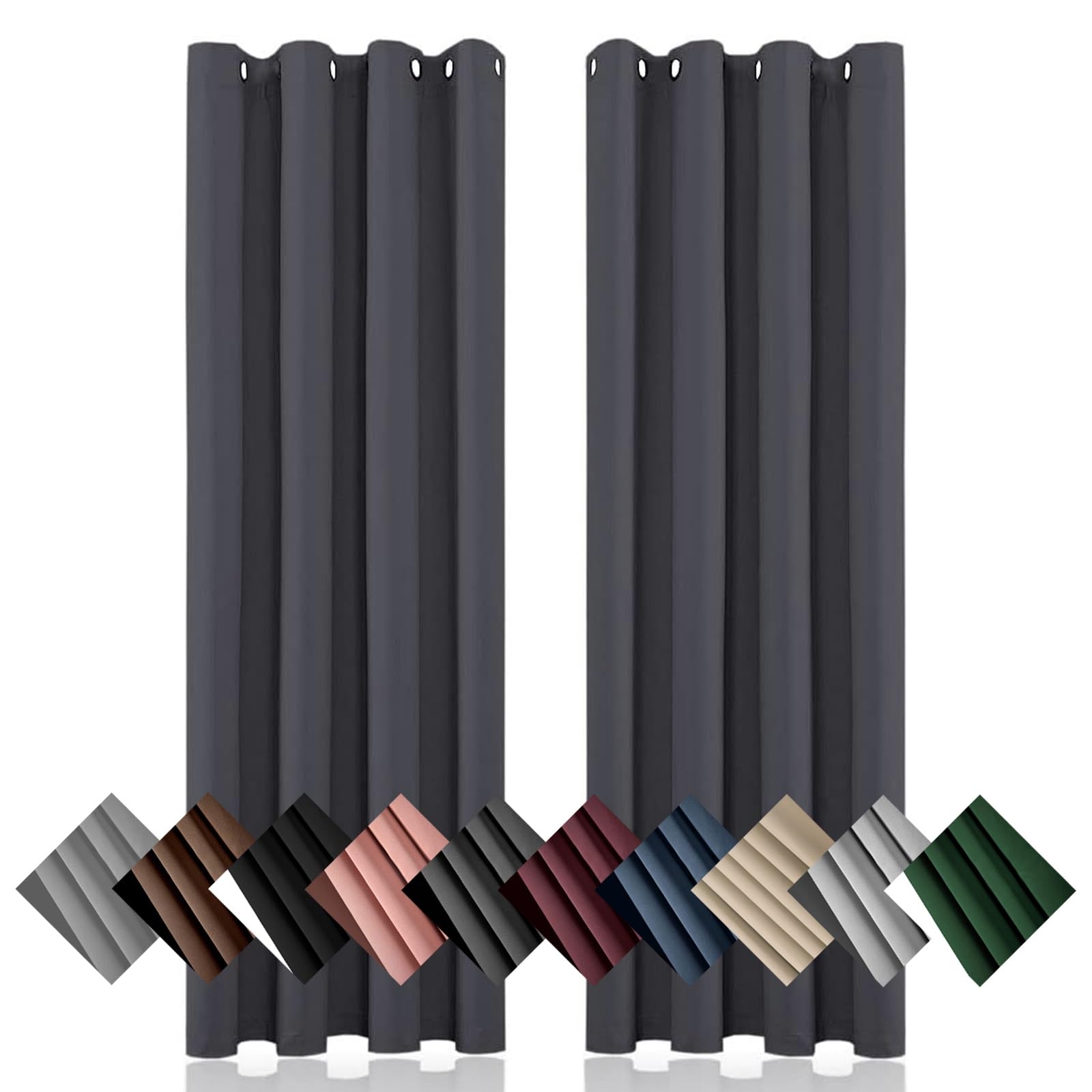 Blickdichte Vorhänge mit Ösen Gardinen 2Er Set 130 x 35 cm Sonnenschutz Schalldämmung, Verdunklungsvorhänge Kurz Ösenvorhang, mit Raffhalter für Schlafzimmer Wohnzimmer, Dunkelgrau