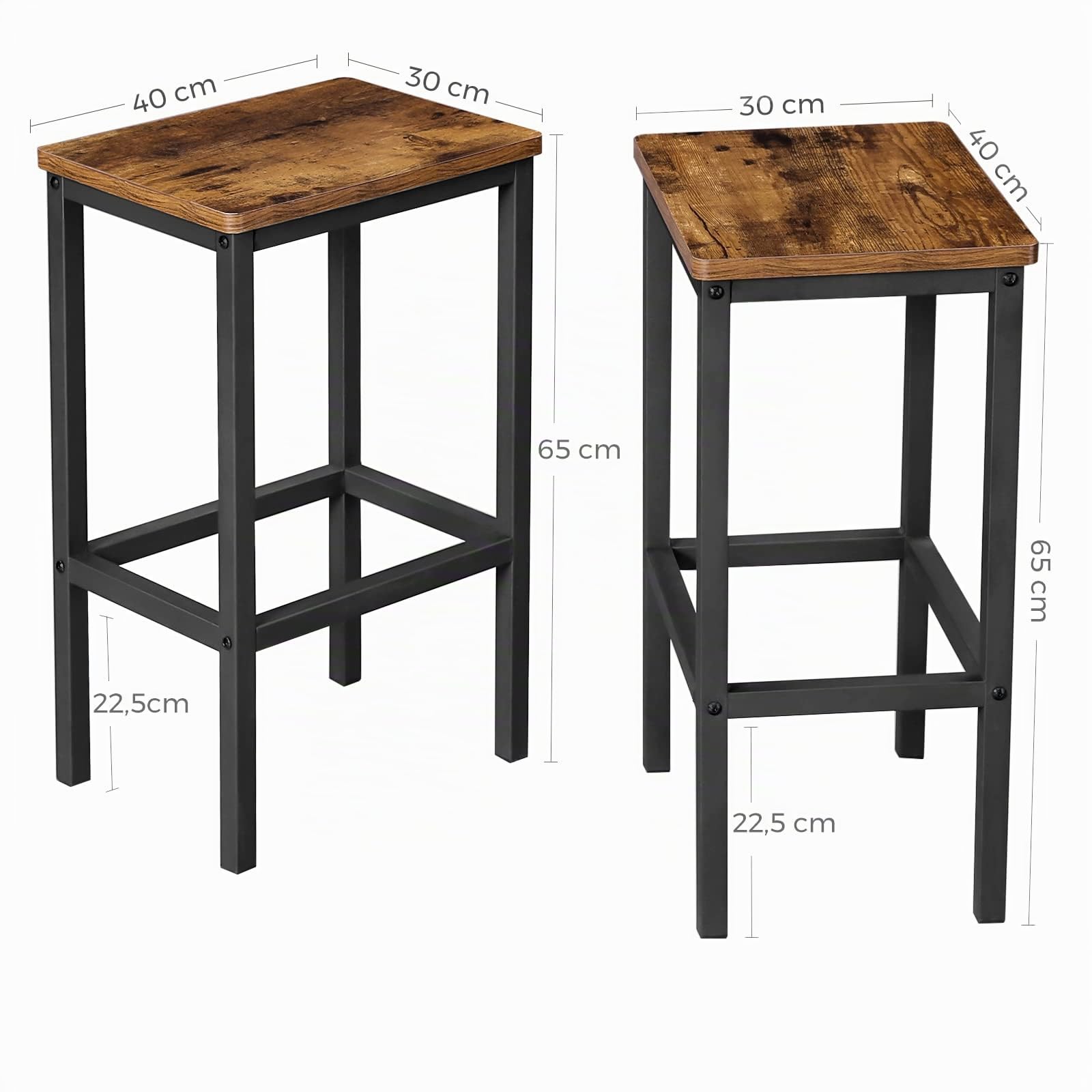 VASAGLE Barhocker, 2er Set, Barstühle, Küchenstühle, für Küche, Wohnzimmer, Esszimmer, 40 x 30 x 65 cm, vintagebraun-schwarz LBC65X, 6955880358403