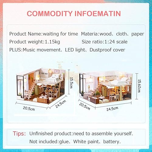 Miniatura 2 de Flever Kit de casa de muñecas en miniatura, habitación creativa con escena de apartamento tipo loft para regalo romántico de obras de arte (vida