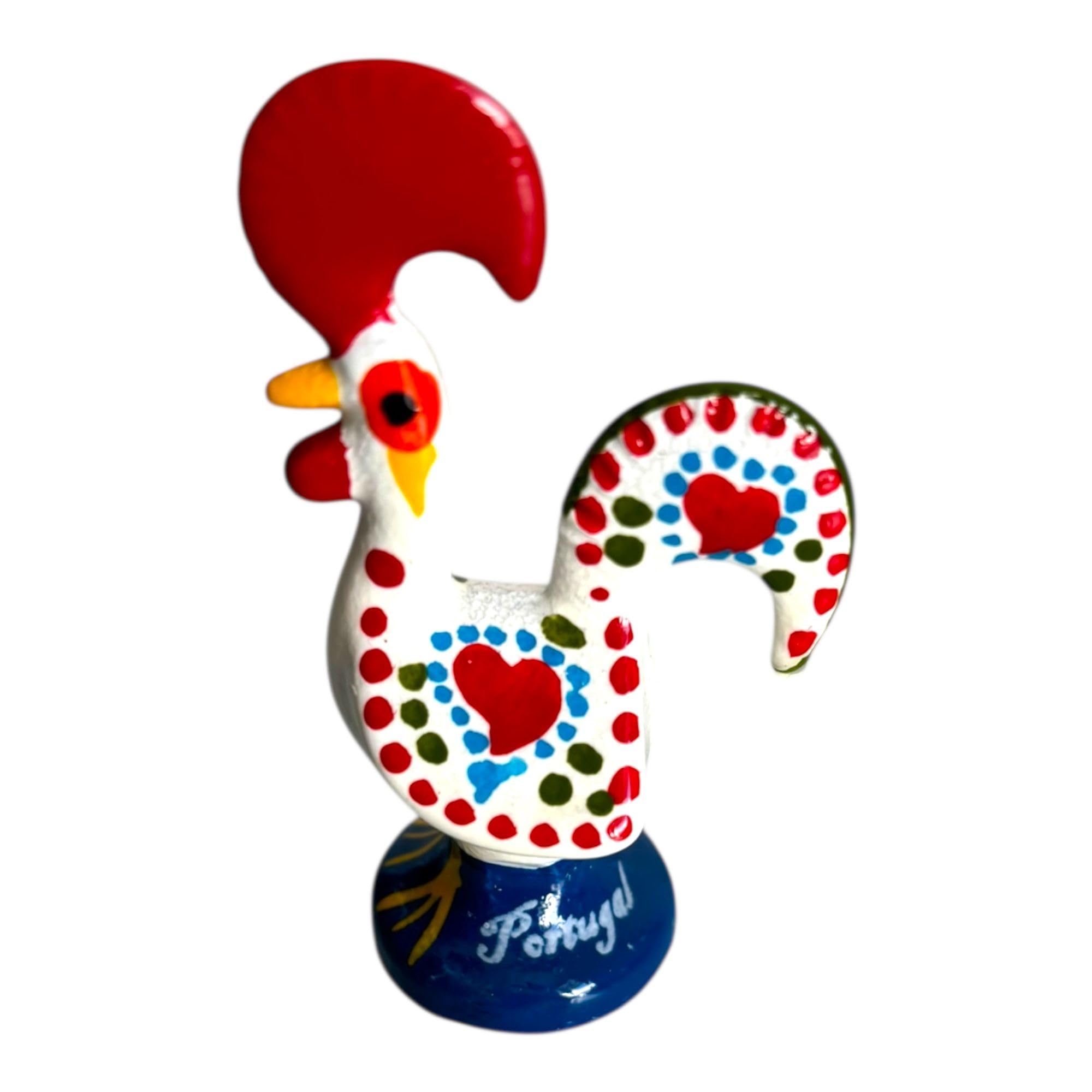 Galo de Barcelos de Portugal, Arte Popular Portuguesa Gallo Pintado a Mano de Arcilla Policromada - Símbolo de Buena Suerte y Prosperidad - Recuerdo de Portugal (6.5 cm o 2.5 Pulgadas de Alto) (Blanco