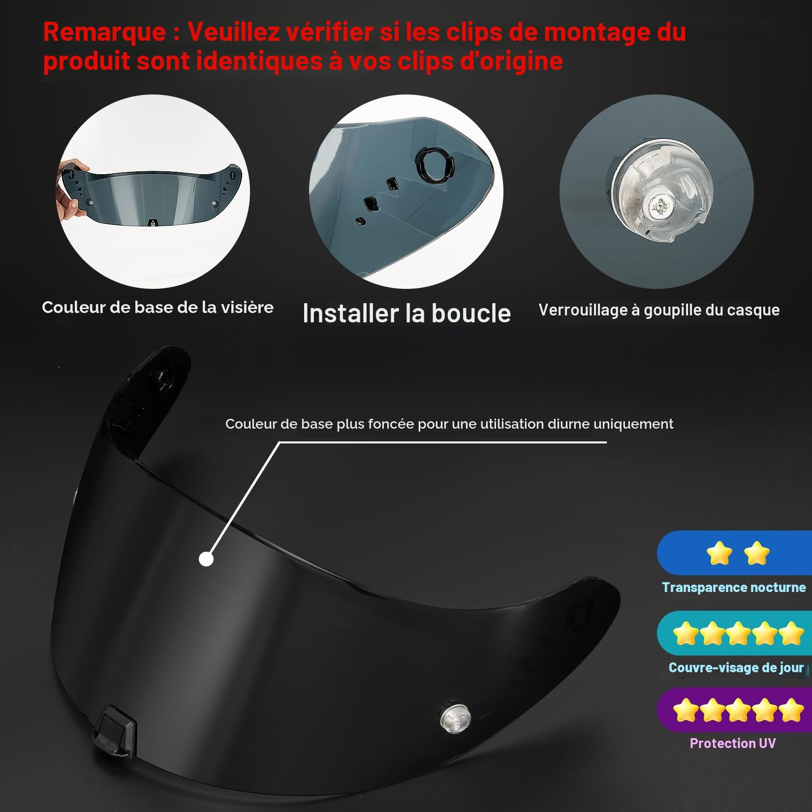 PSLER Visière de Casque Moto pour Scorpion EXO 520 1400 R1 391 Noir Foncé | Anti-buée, anti-rayures, protection uv, insonorisation écran de rechange casque moto, visière de remplacement