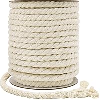 TennWell 8mm Macrame Cord 59ft 3-Ply Twisted Cotton Rope - Thick Beige Nautical Rope for Crafts, Wall Hangings, Plant Hangers