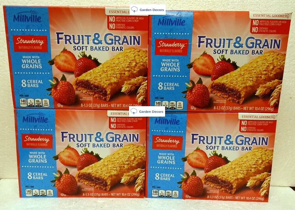 Millville Fruit & Grain Soft Baked Bar Strawberry Naturally Flavored 10.4oz 296g (Four Boxes)