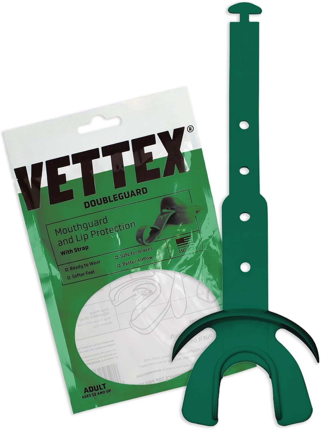 Markwort Vettex Doubleguard Mouthguard for Football, Lacrosse, MMA, Boxing, Braces - Breathable Doubleguard with Lip Protection and Strap, Dark Green โ image 1