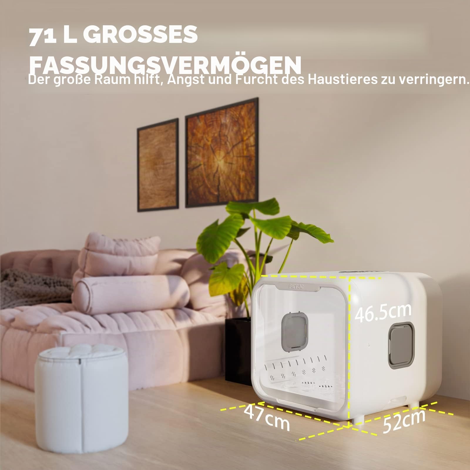 PETJC Automatischer Haustiertrockner für Katzen und kleine Hunde,Ultraleiser Hundefön für Hundepflege mit 360°-Trocknung,Hundefön 71L Kapazität mit intelligenter Temperaturregelung