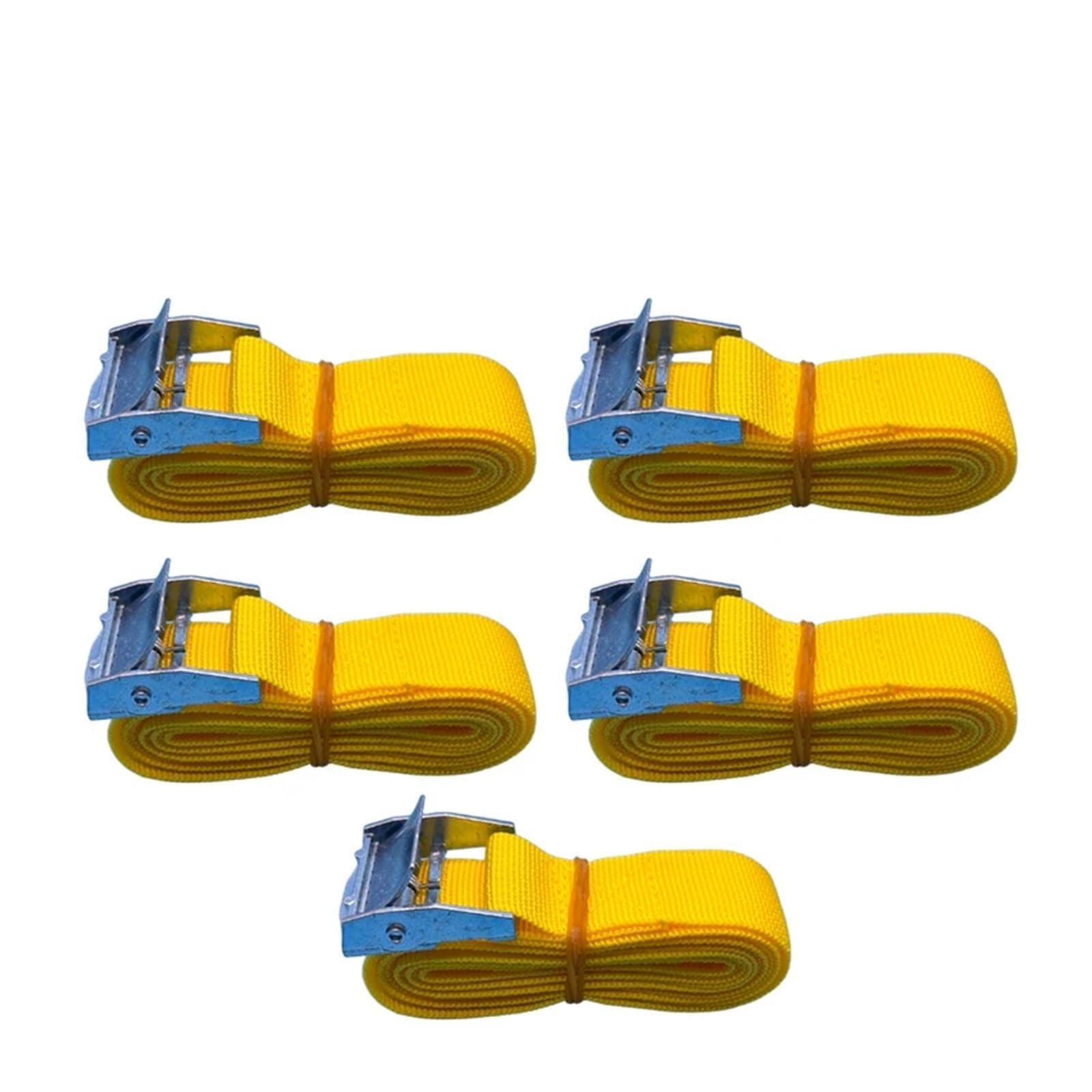 Tie Down Strap, 5Pcs 2M Tension Rope Tie Down Strap Strong Ratchet Belt Car Lugga Bag Cargo Lashing Strap Zinc Alloy Zinc Nylon 5 Color(5PCYellow-2M)