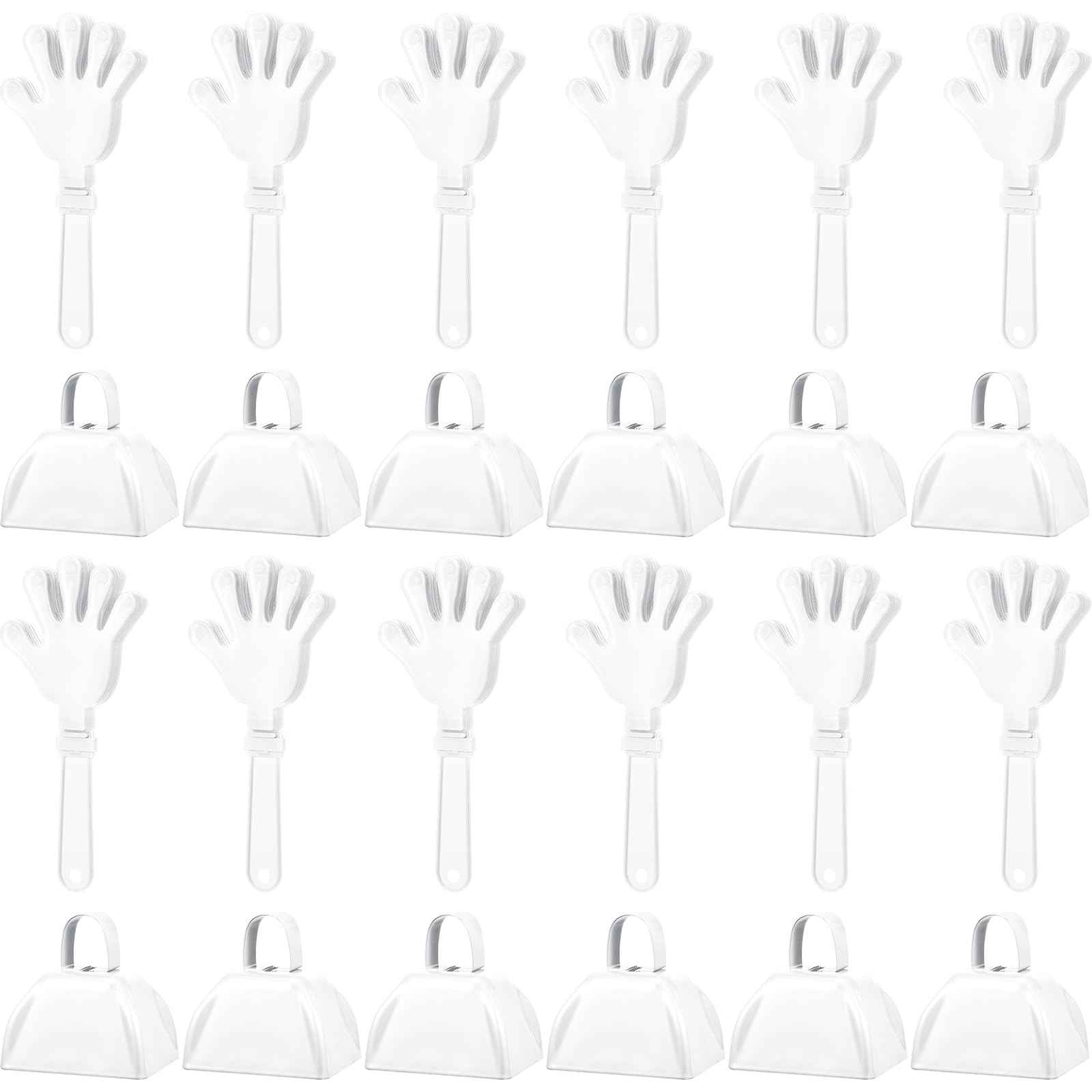 ZCYSRLQIN 24 Pcs Hand Clappers and Metal Cowbells Noise Makers Cheering Clappers Cow Bells Handle Cheers Dance Basketball Football Noise Makers