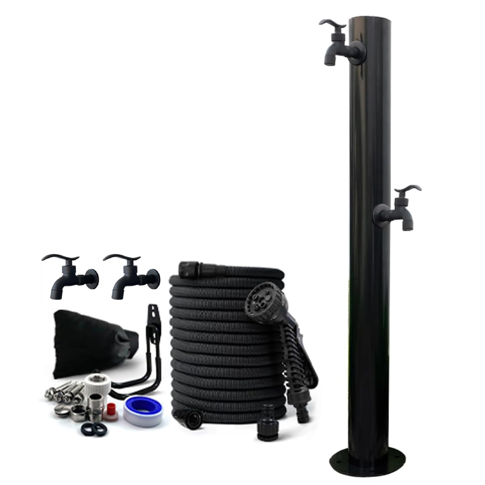 Amazon | 水栓柱 2口 立水栓 屋外水栓 蛇口付き パンセット 黒