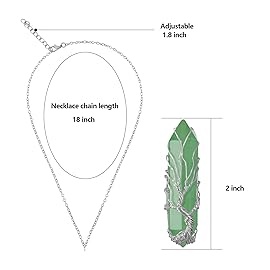 VIBILIA Healing Crystal Necklace Tree of Life Wire Wrapped Natural Green Aventurine Stone Point Pendant Necklace Hexagonal Reiki Spiritual Quartz Gemstone Jewelry for Women Men - Silver