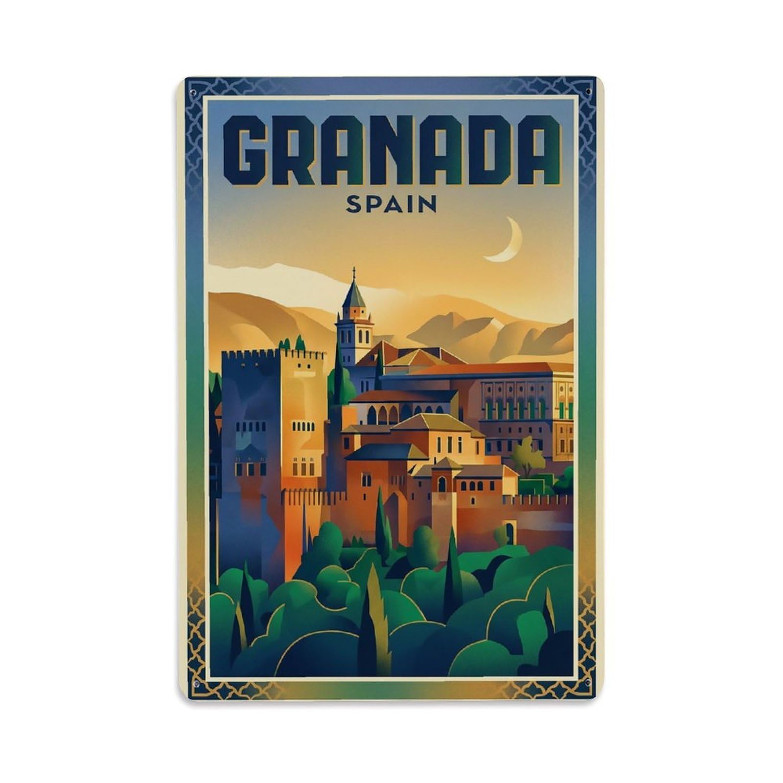 Vintage Spain Granada Travel Metal Tin Sign