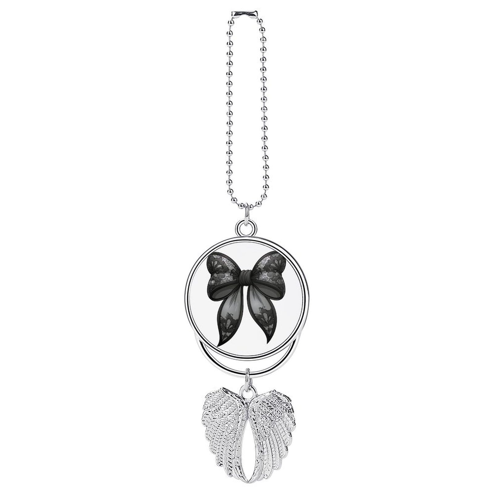 Black Lace Thick Coquette Bow Car Hanging Pendant Car Interior Decoration Rearview Mirror Charms Ornaments
