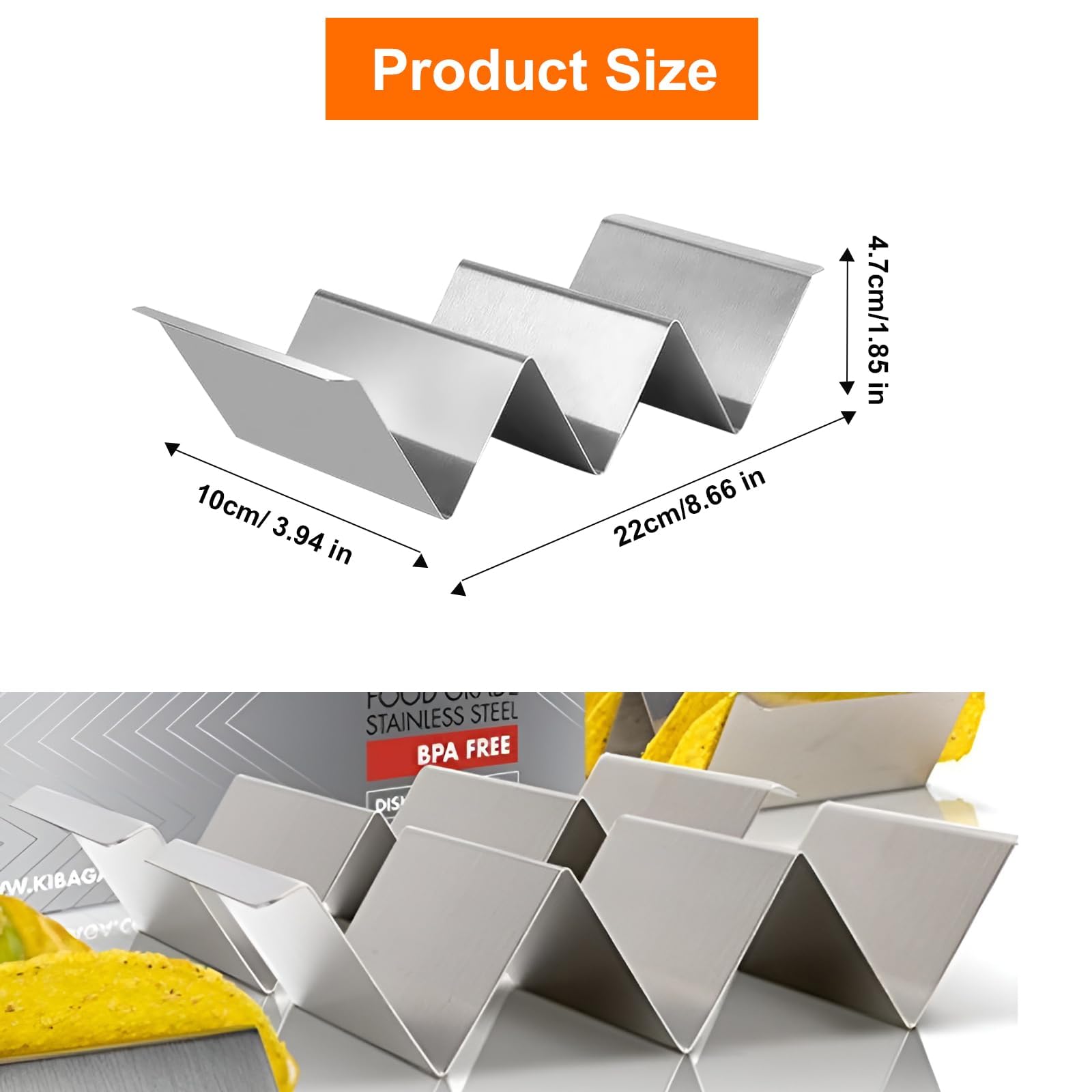 Lot de 2 supports à tacos en acier inoxydable, passent au lave-vaisselle, parfaits pour les tacos souples et durs, idéal pour les tacos tacos