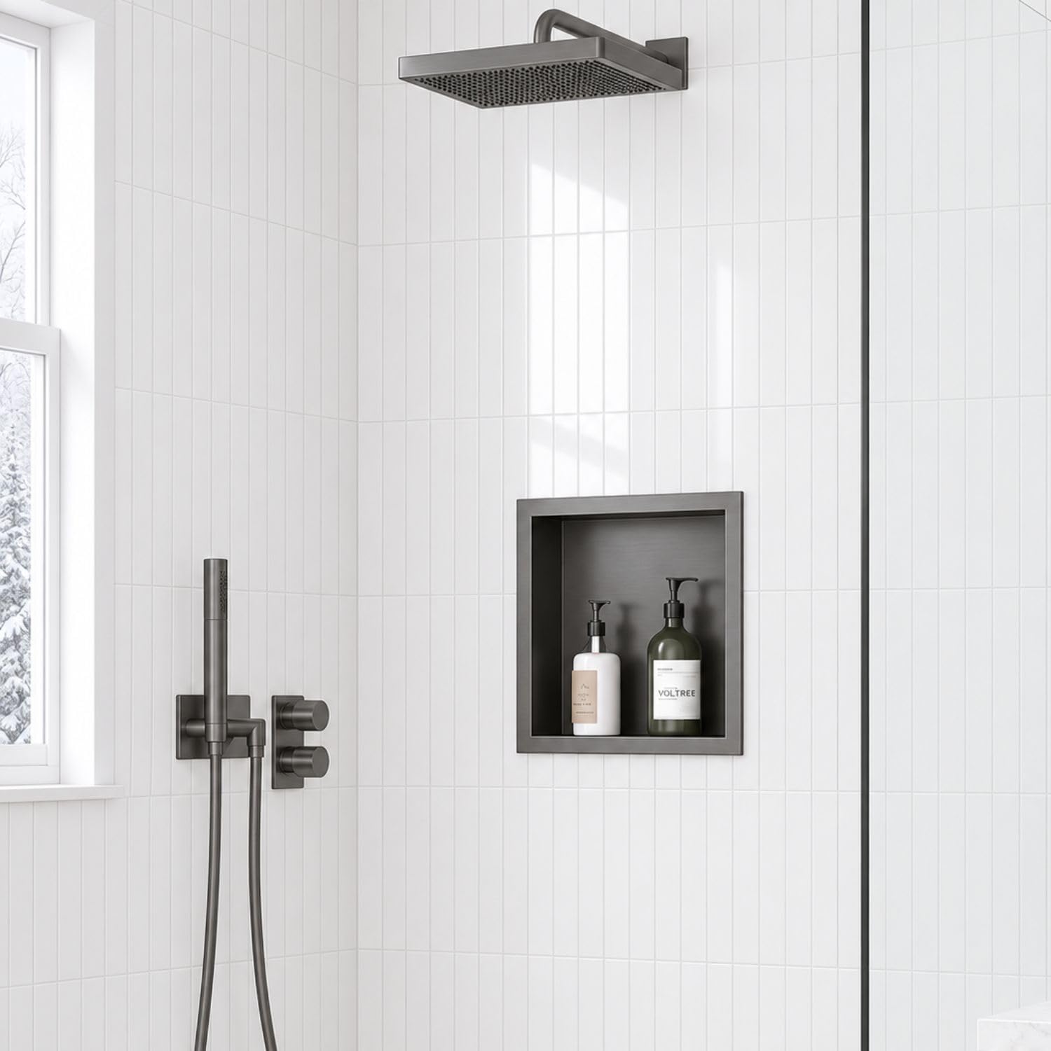 14 x 12 Inch Stainless Steel Shower Niche, No Tile Needed Wall Niche, Recessed Wall Niche Insert for Bathroom Shower Kitchen Storage, Gun Gray