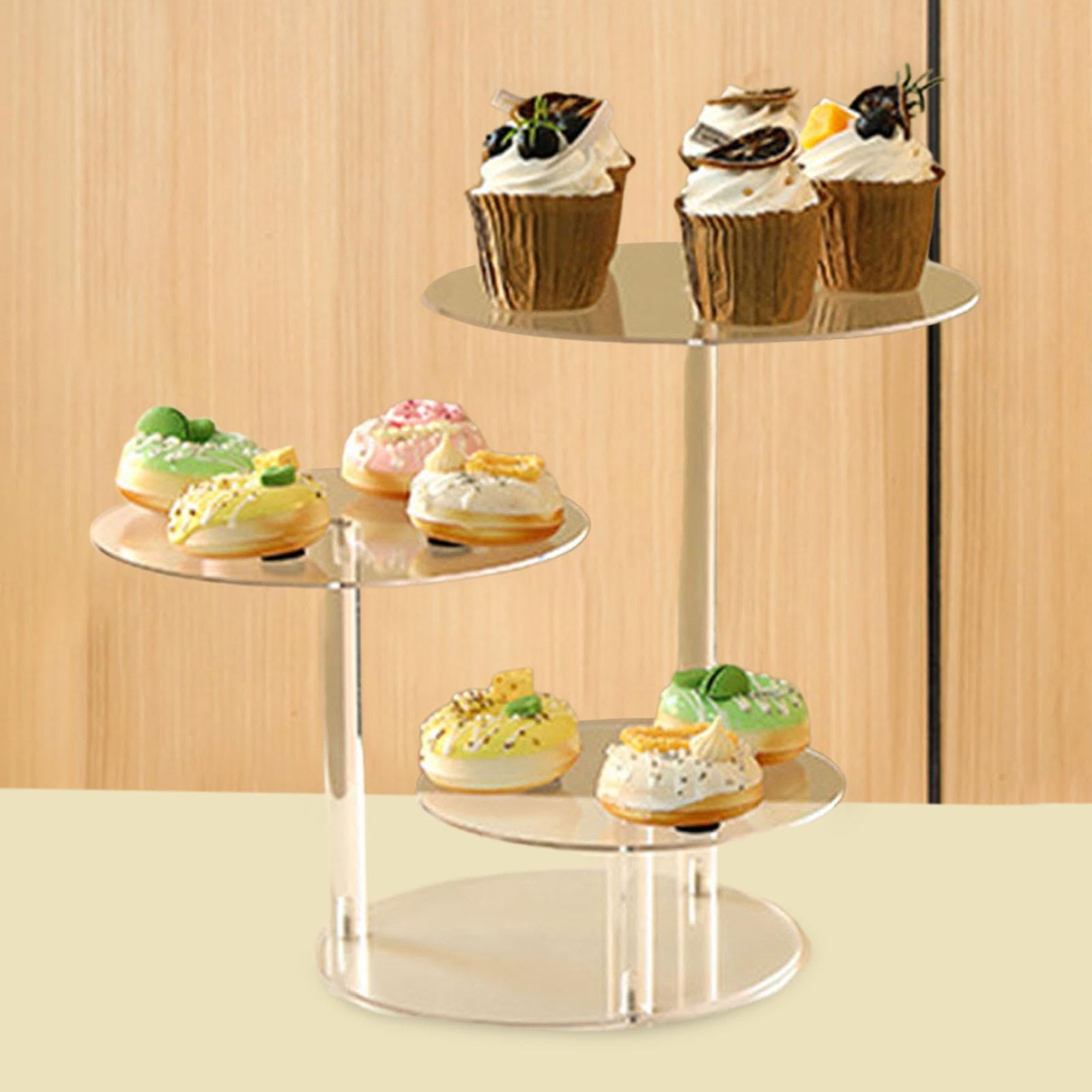 Qianly Soporte de Exhibición de Acrílico de 3 Niveles, Elevador para Pasteles con Luces LED, Estante para Postres Y Repostería para Cumpleaños, Fiestas en Ho, como Se Describe