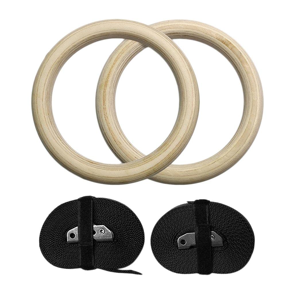Anelli da ginnastica in legno con cinghie regolabili, attrezzatura da palestra resistente, 28 mm, legno + nero