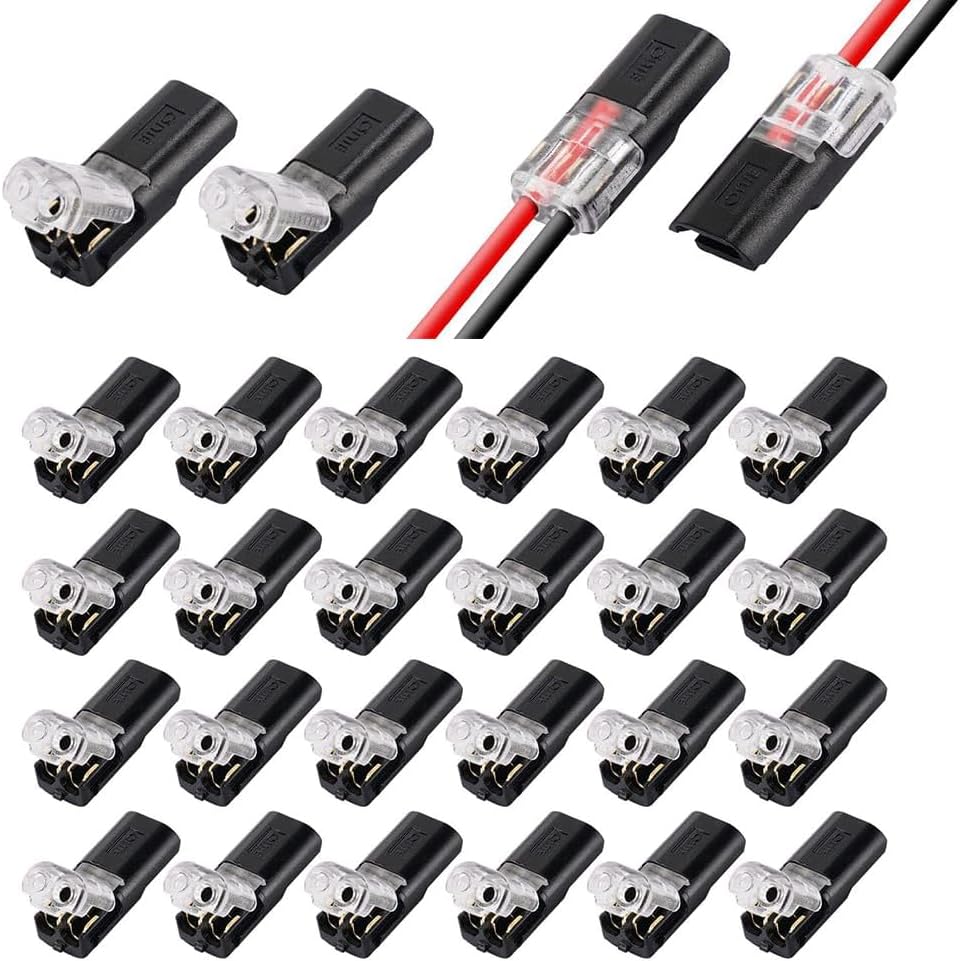 Serplex® 24pcs 2-Pin Cable Connector for 18-24AWG Wires, 2 Way Universal Compact Wire Terminals, 2 Pin Push-Type Connectors with Locking Buckle, Electrical Wire Connector
