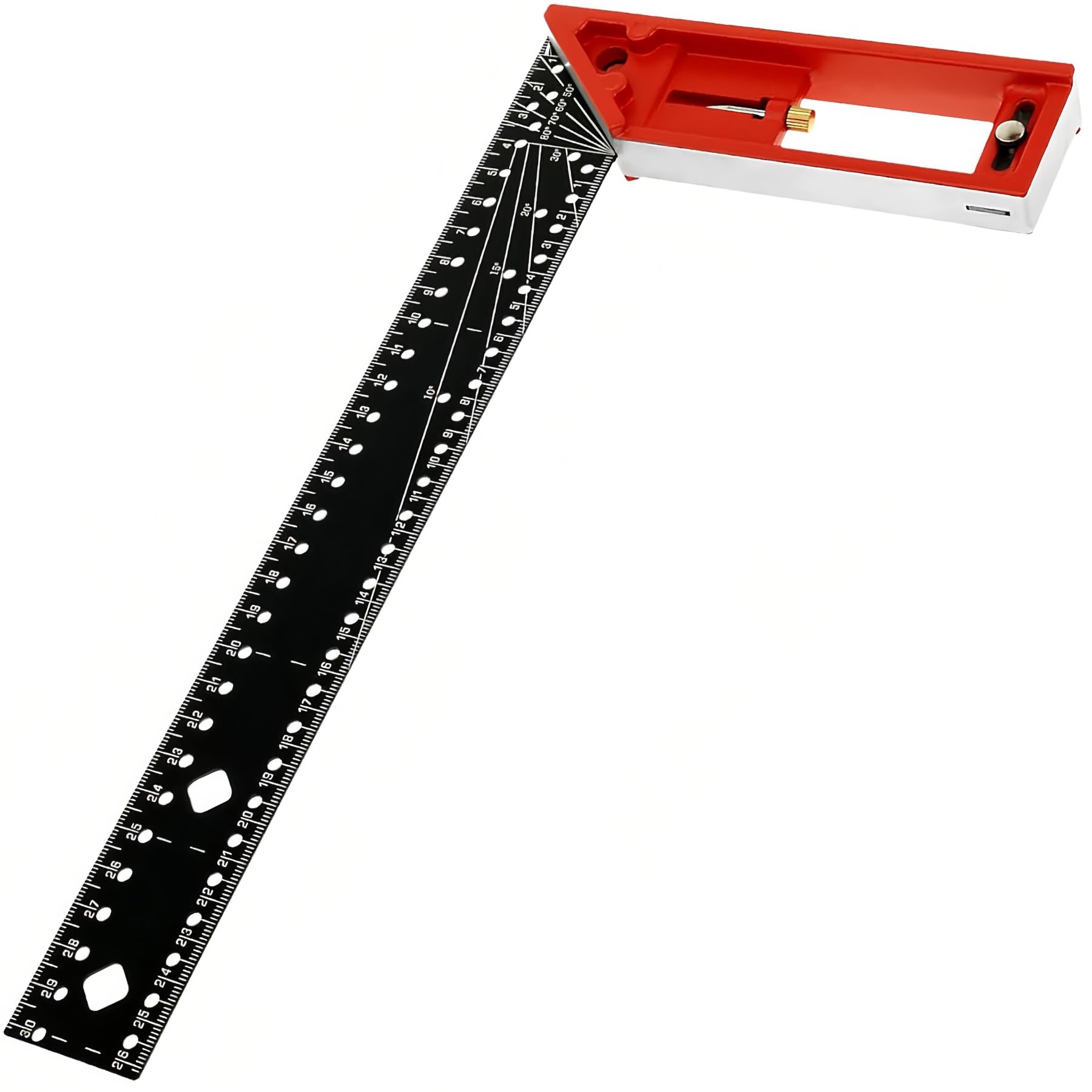 GREBSTK 30 cm Winkelmesser mit verstellbarem Anschlag (10-90°), Kombi-Zimmermannswinkel & Präzisions-L-Winkel für exaktes Messen, Zeichnen und Holzverarbeitung
