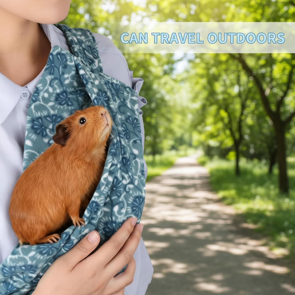 Guinea Pig Carrier Sling and Backpack 2-in-1, Adjustable Soft Bonding Pouch with Shoulder Strap for Safe Pet Travel (Blue)