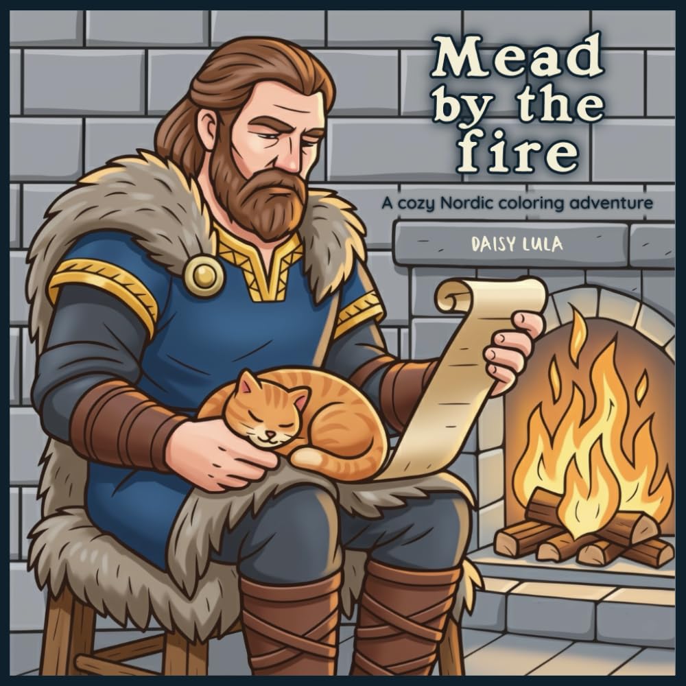 Mead by the fire: A cozy Nordic coloring adventure