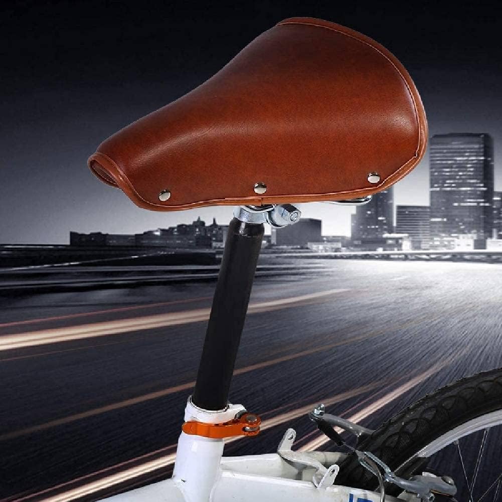 Tyenaza PU Leather Bike Seat, Brown Universal Bike Seat Cushion Exercise Saddle Replacement Spring Saddle