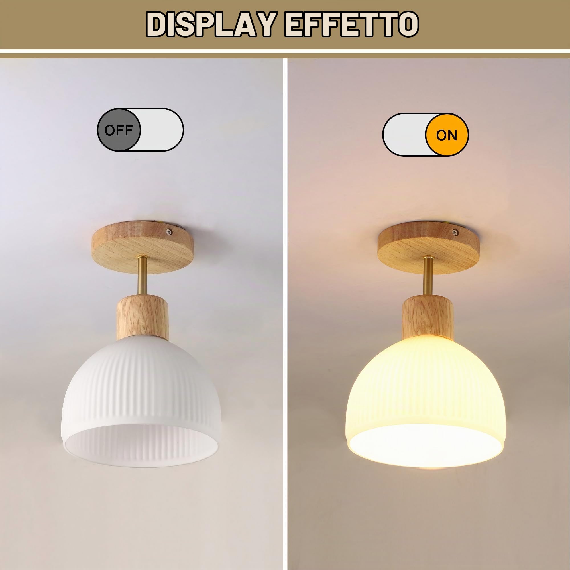 Mini Lampadario Camera Da Letto, Plafoniera Da Soffitto Moderno in Legno E Vetro, Semplice Per Soggiorno, Passway, E27