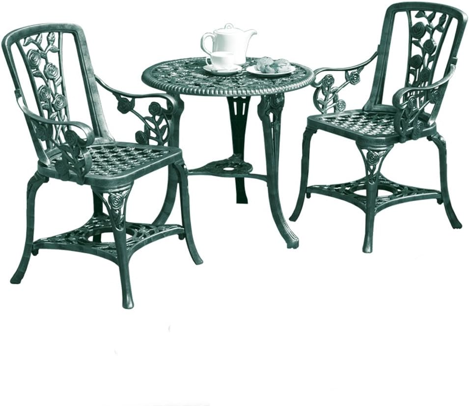 Garden Life Antique Effect Rose Design 2 Seater Bistro Patio Set Table UV-Stabilised PVC (Verdigris)