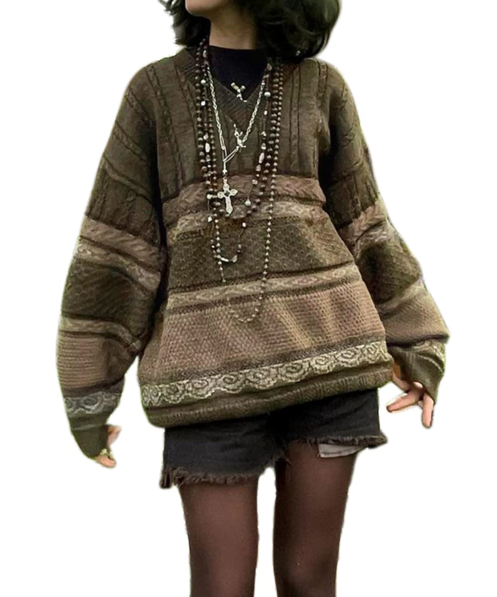 Striped Sweater Women y2k Grandpa Sweater Striped Sweatshirt Pullover Oversize Vintage Sweater Knitted Long Sleeve Tops