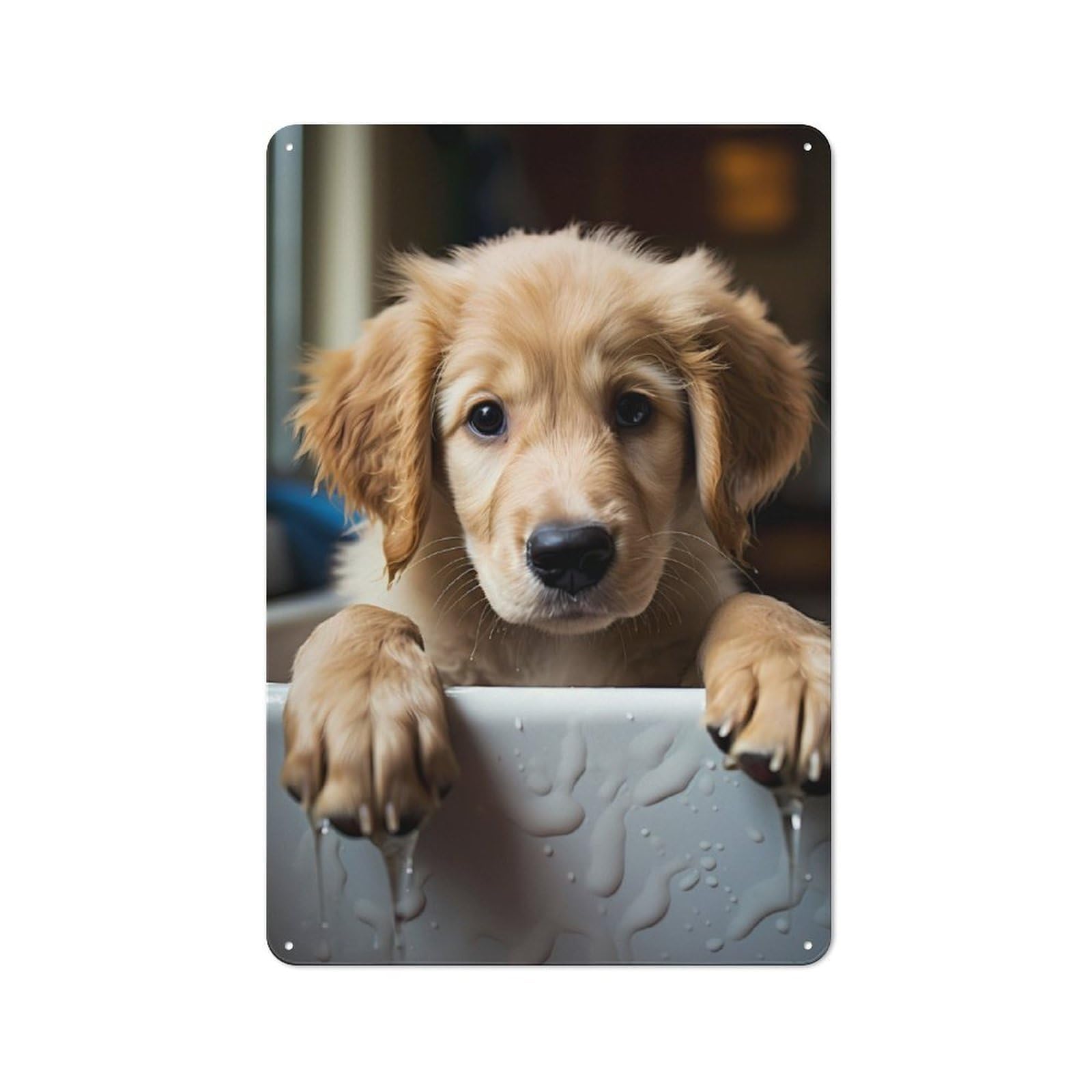 Junmoney Golden Retriever Dog Puppy Rustic Tin Wall Plaque 30X20cm For Studio Or Craft Room, For Garage, Workshop And Man Cave Decoration