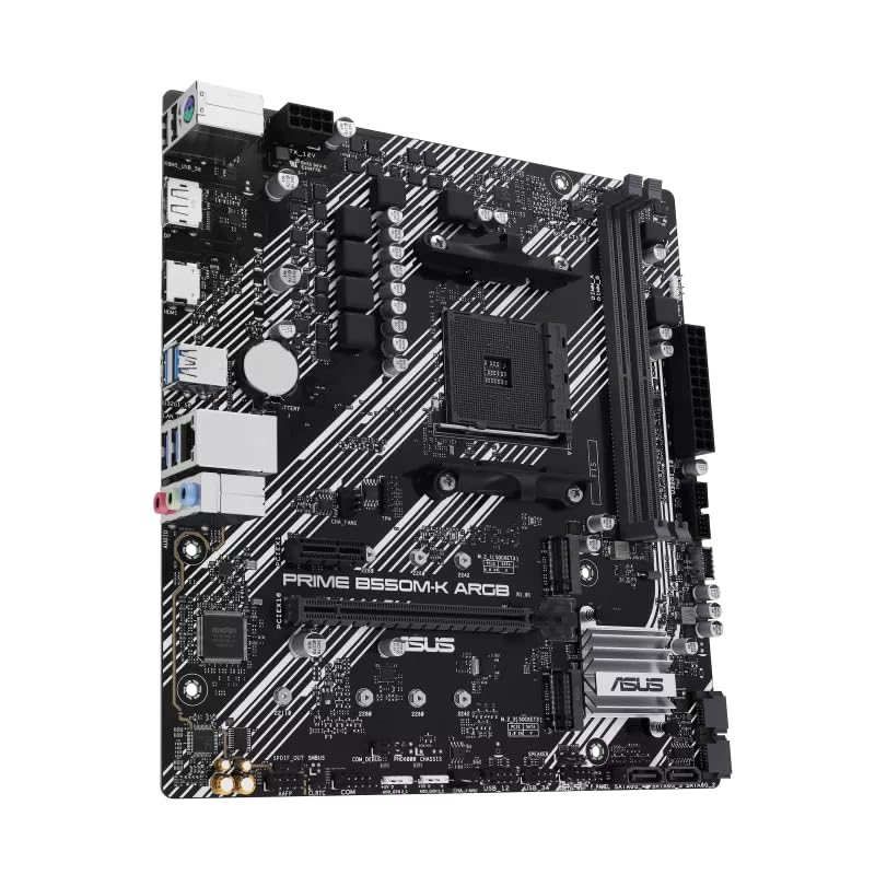 Image of ASUS Prime B550M-K ARGB AMD B550 (Ryzen AM4) mATX Motherboard with Dual M.2 Slots, PCIe 4.0, Realtek 1Gb Ethernet, Display Port,HDMI, SATA 6 Gbps, Rear USB 3.2 Gen 1 Ports, Front USB 3.2 Gen 1 Type-C