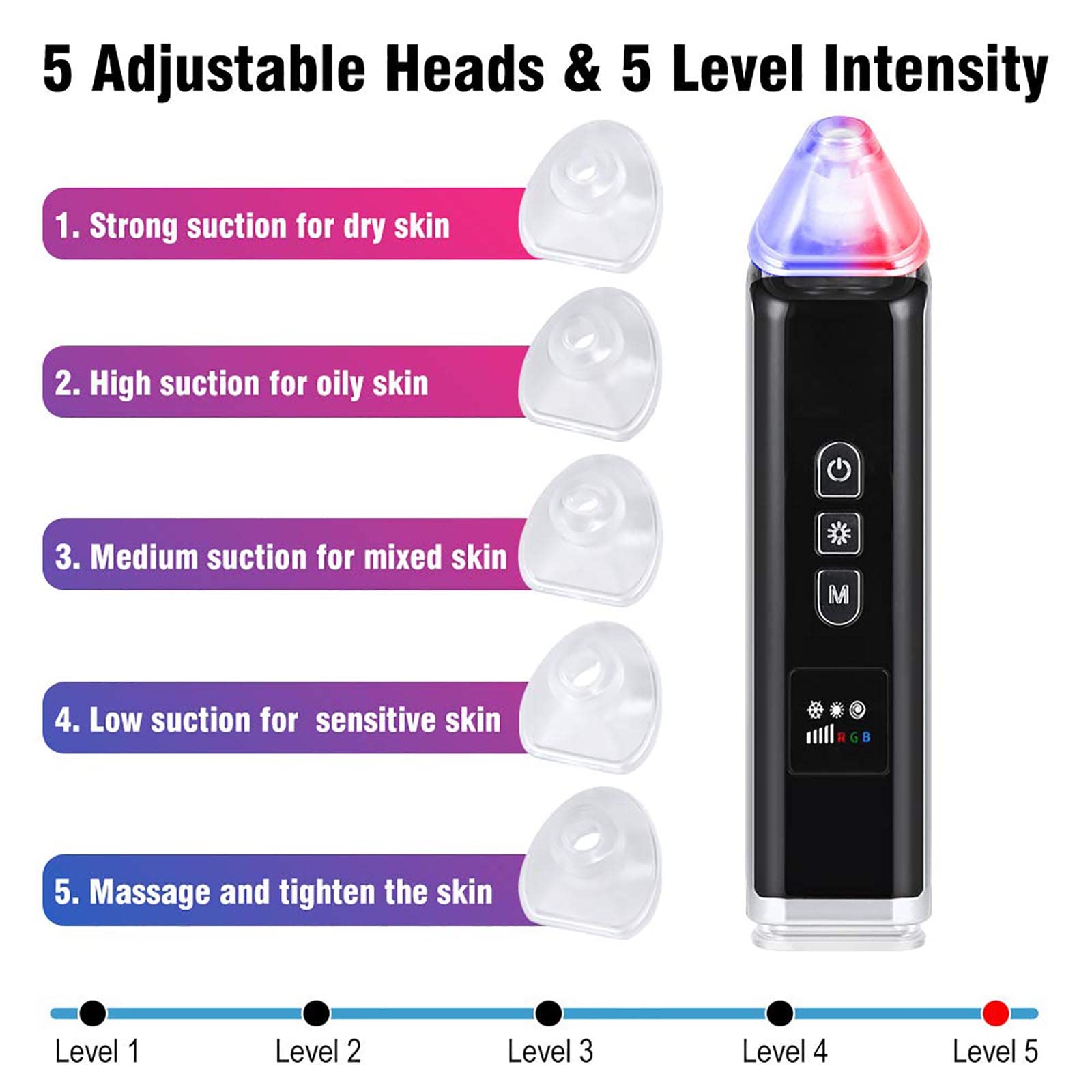 Aspirador de poros para eliminar puntos negros, herramienta de succión de puntos negros, kit extractor de acné eléctrico, herramienta extractora de puntos blancos, limpiador de poros faciales,