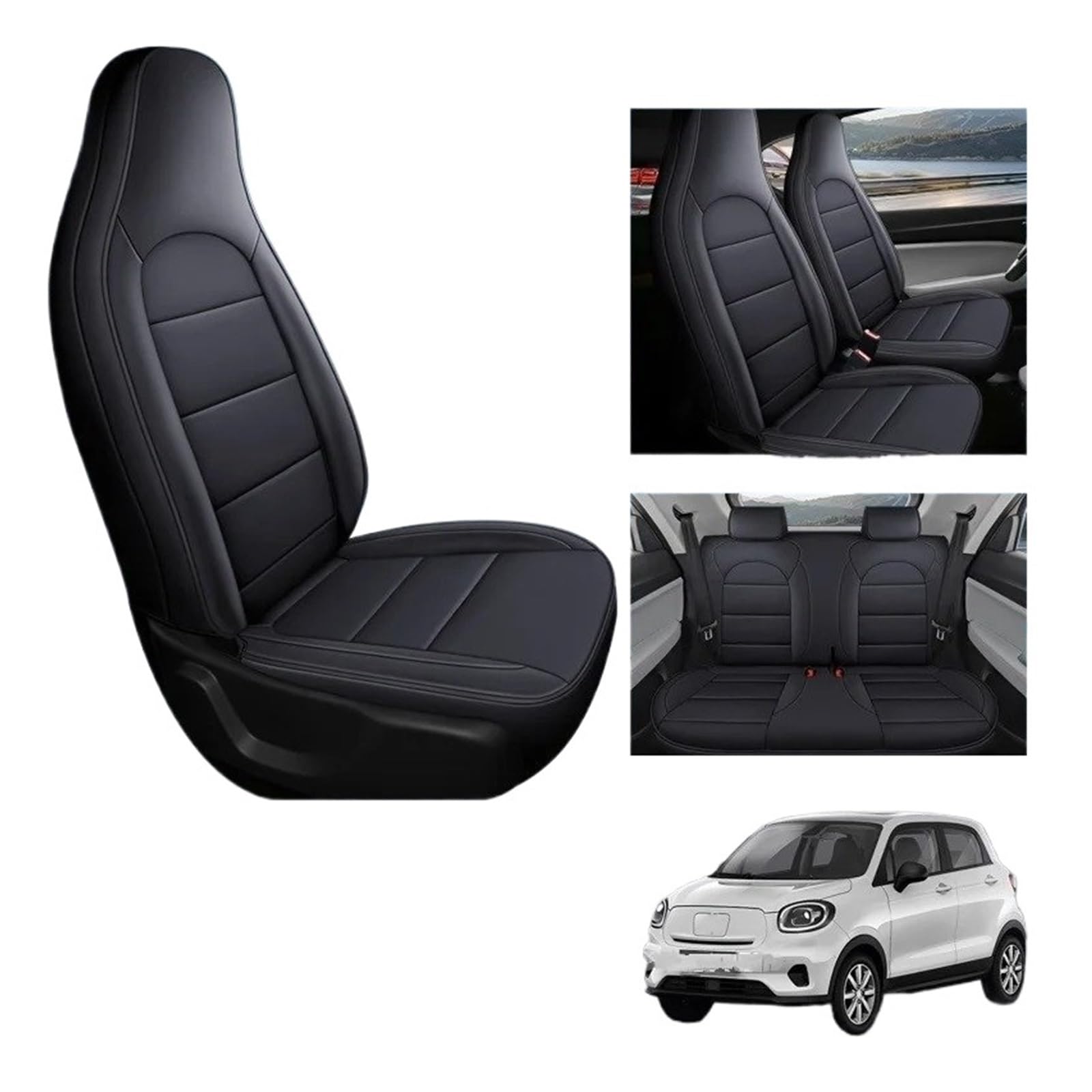 Ensemble Housses Siège Voiture pour Leapmotor T03 Véhicule Design À Couverture Complète Housses De Siège De Voiture À Cinq Places(Black)