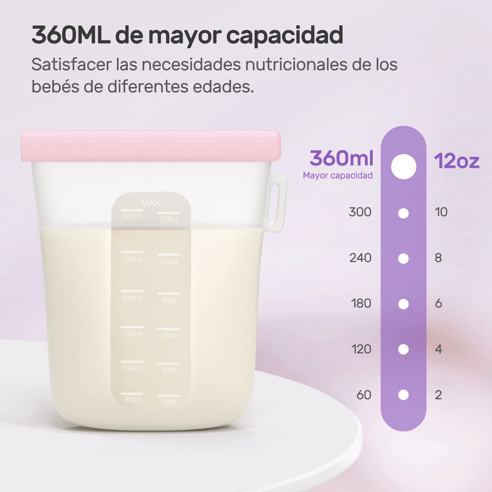 Nuliie 7 Uds Silicona Bolsas Leche Materna Reutilizable, 12oz/360ml Bolsas Leche Materna Congelar Doblemente a Prueba de Fugas, Sin BPA Autoportantes Bolsas Almacenamiento Leche Materna