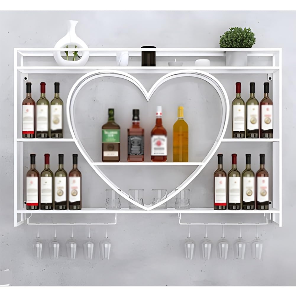 ELSKBRUNMetal Wine Bottle & Glass Rack, Hanging Wine Rack, Wine Bottles Display Wall, Floating Wine Shelves with 3 Tier, for Home Bar Dining Room Decor (White 140x15x80cm)
