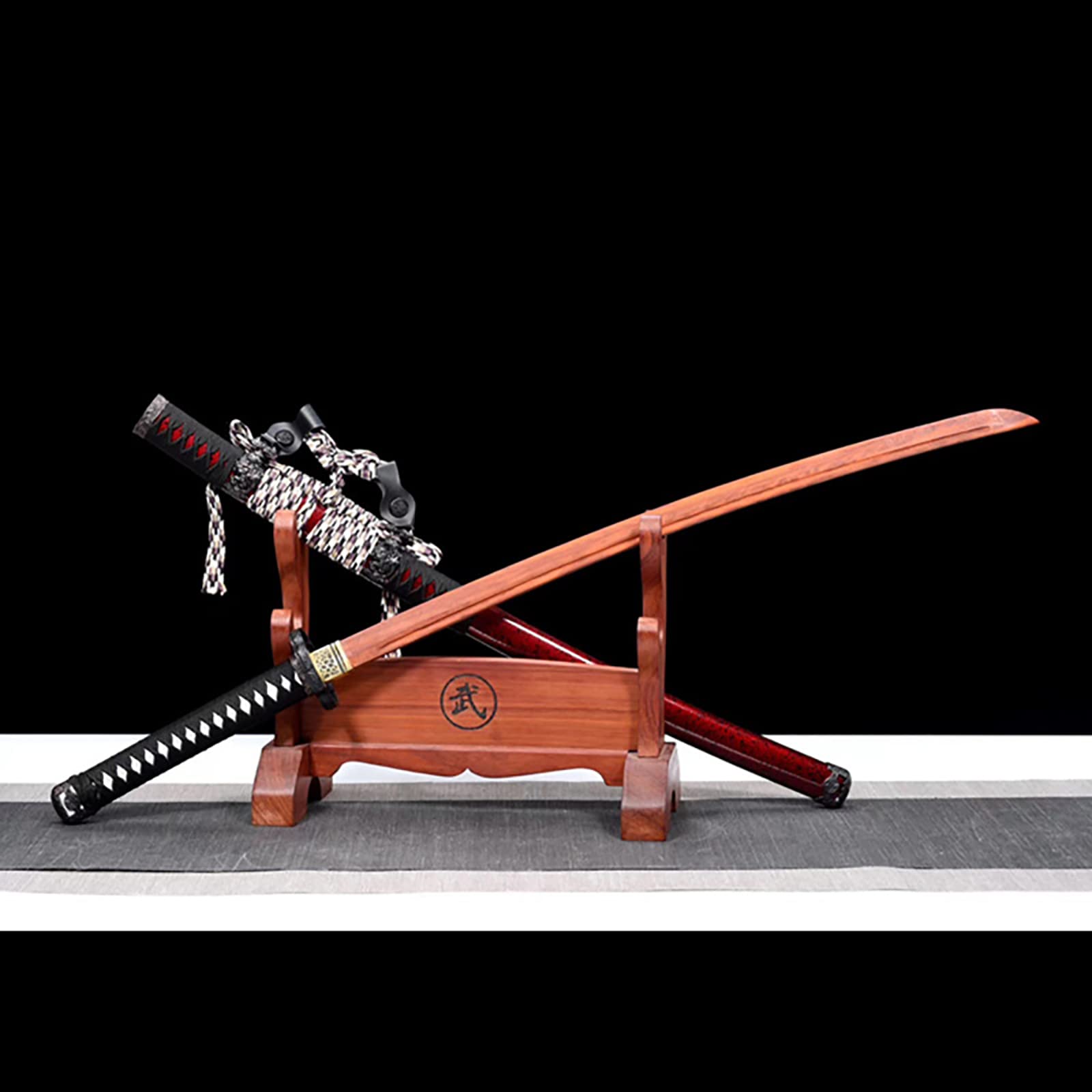 QYHSS 104cm Mahogany Samurai Sword,Handmade Bokken With Solid Wood Paint Sheath,Wooden Katana For Collection,Home Decor,Display