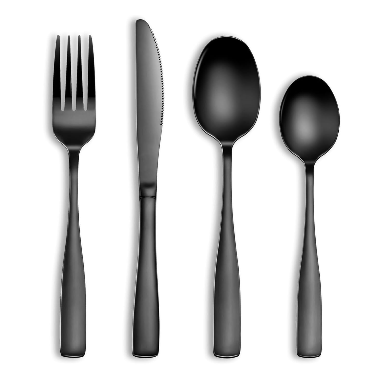 4 Piece Silverware Set - 1 Black, 18/10 Stainless Steel Flatware Set Modern Design Knife/Fork/Spoon Mirror Polished Dishwasher Safe Cutlery Set with Gifts