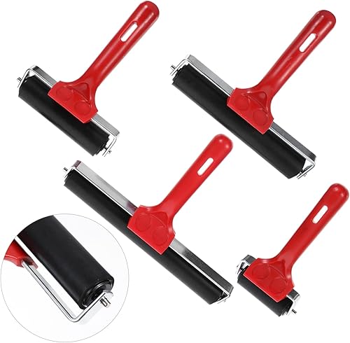 Miniatura 3 de EXCEART Rodillo de pegamento 4 unids Rodillo de taladro de rodillo de tinta de silicona Rodillos Brayer Estampación Brayer Rodillo de estampado