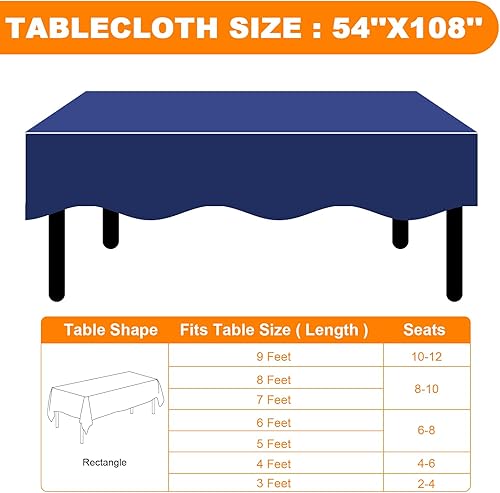 Miniatura 6 de Paquete de 24 manteles desechables de plástico color azul, 54 x 108 pulgadas, para mesas rectangulares, mantel desechable para comedor, fiestas,
