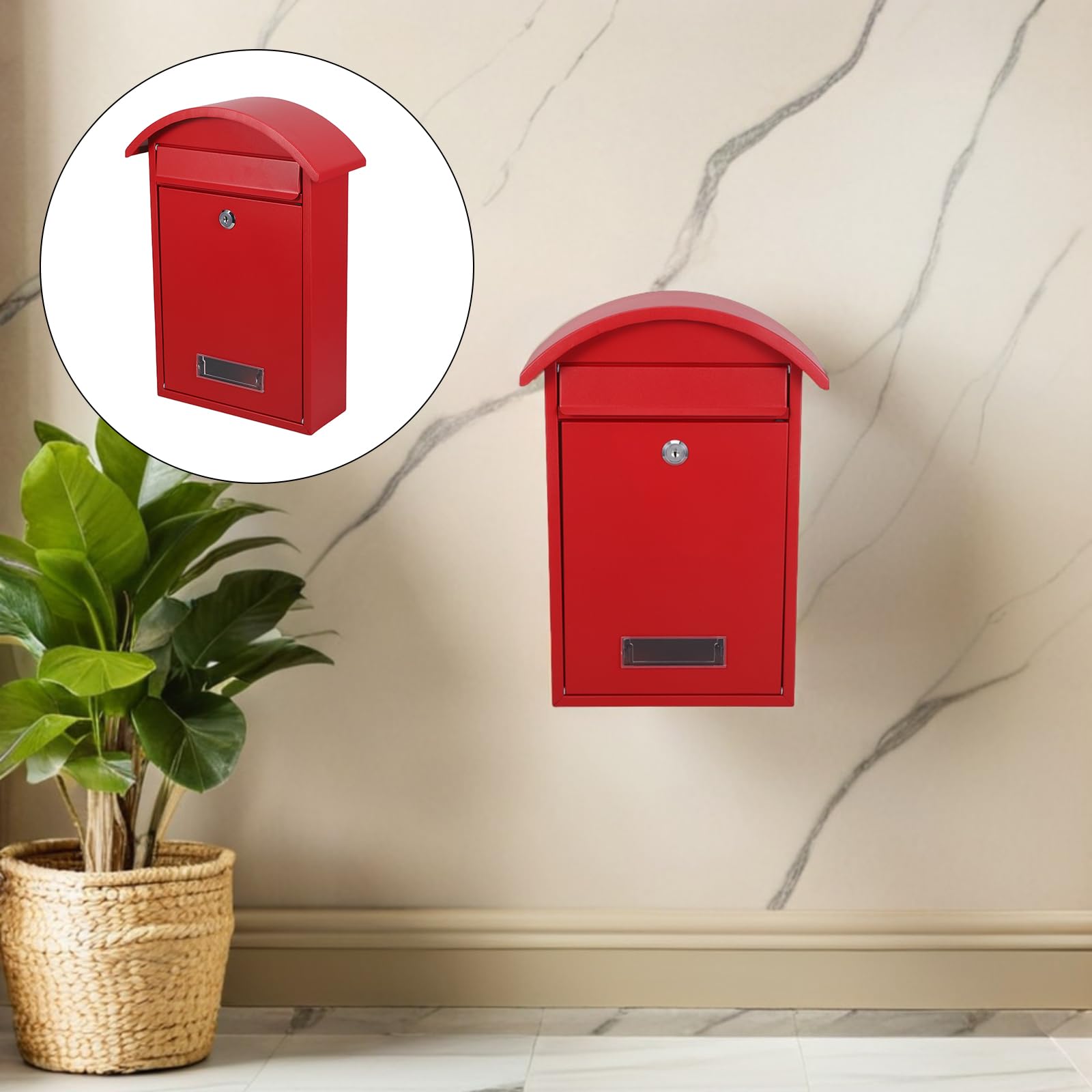 CALLARON Buzón de Pared para Exterior con Cerradura de Seguridad, Tamaño 35,5 X 25,4 X 10 Cm, Color Rojo, Fabricado en Hierro Resistente Intemperie, Adecuado para Hogar y Oficina