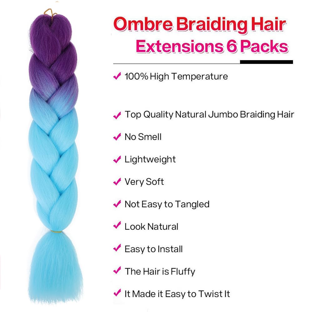 purple blue braiding hair extension 6pcs Coloured hair extensions for braiding Soft Yaki Texture Synthetic African Braids Extension for crochet box braids DIY Hairstyles - Image 3