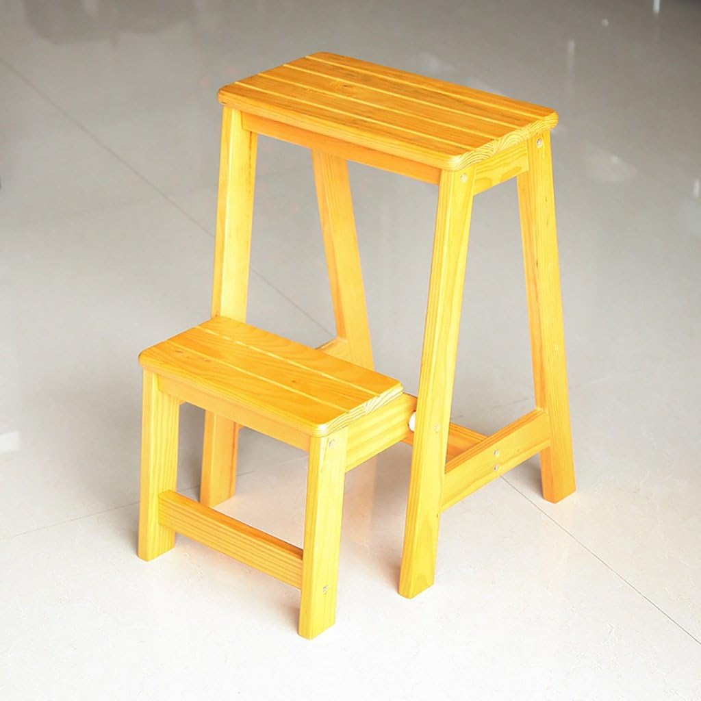 LUNEZY Folding Chair Stairs Multifunction Dual Use Pine 2 Steps, 4 Colors, 29 * 48 * 55CM (Color : Honey Color)